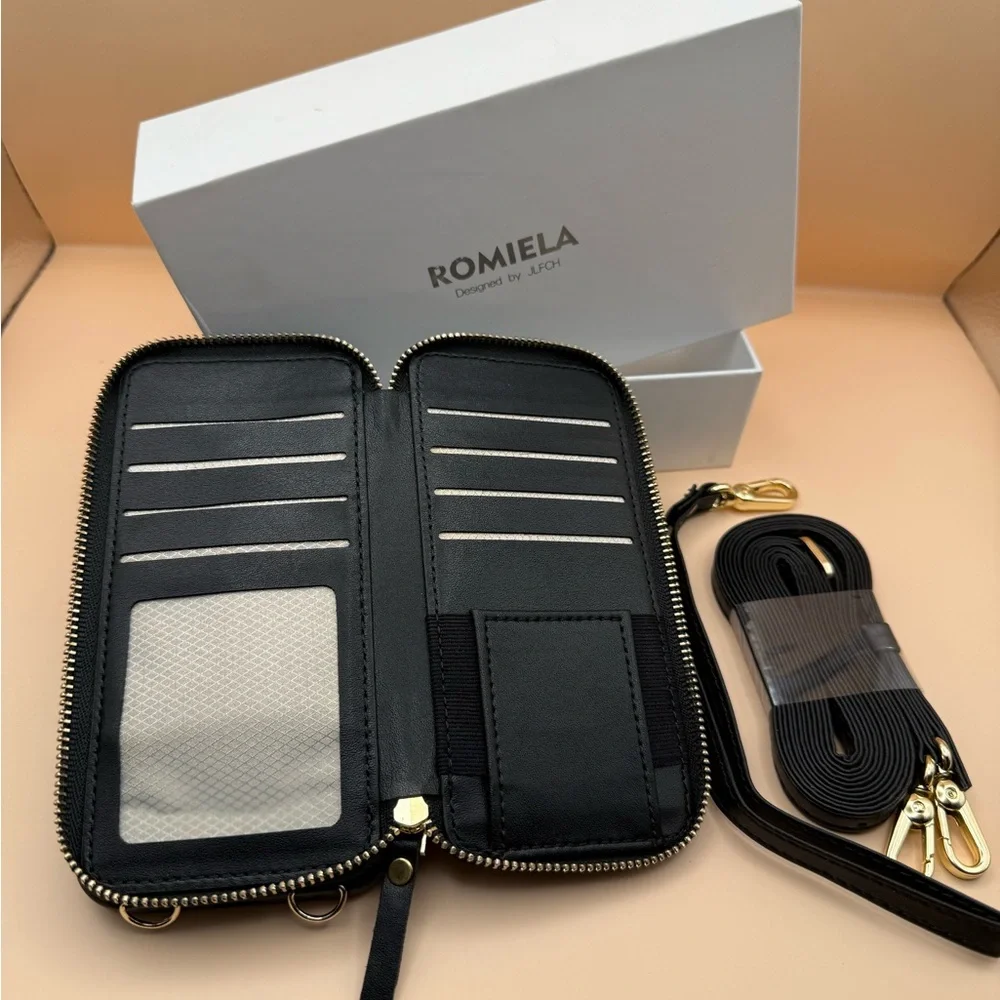 Romiela Black Quilted Crossbody Wallet, magnetic Case for iPhone 13 Pro NWOT